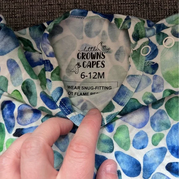 Little Crown & Capes Seaglass Baby Flutter Dress, 6-12M, Bamboo - Picture 5 of 6